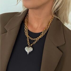 Elegant Gold Chain Necklace with Silver Heart Pendant